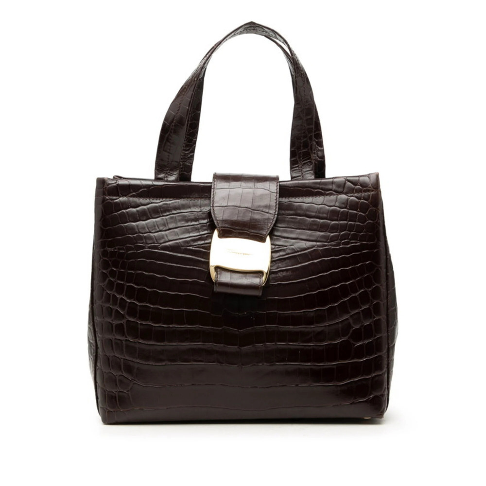 Salvatore Ferragamo Vara Handbag AQ-21 8252 Dark Brown Leather Women's
